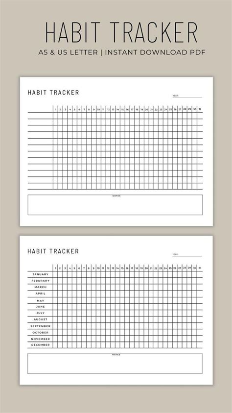 Habit Tracker Printable Yearly Habit Tracker Fitness Tracker Etsy