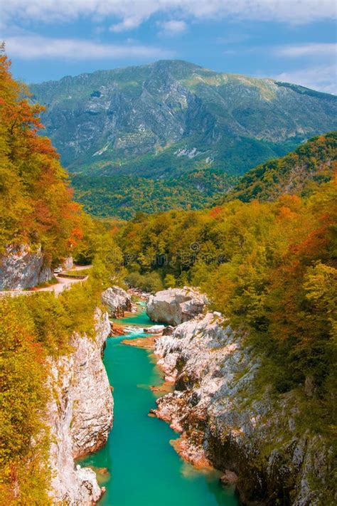 Autumn Scenery Of Soca River Near Kobarid Slovenia Stock Photo Image