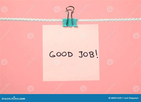 Pink Paper Sheet On The String With Text Good Job Stock Image Image