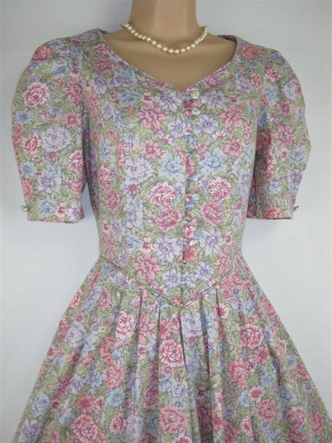 Laura Ashley Vintage English Summer Meadow Flowers Tea Dress Uk