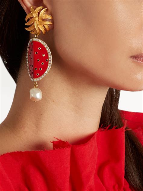 lyst dolce and gabbana watermelon and faux pearl clip on earrings in red
