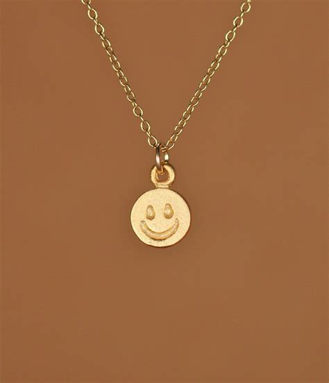 Happy Face Necklace Smiley Face Necklace Gold Happy Face Etsy