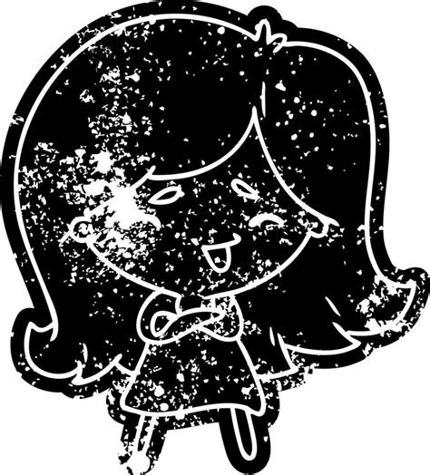 Grunge Icon Of A Cute Kawaii Girl 8702790 Vector Art At Vecteezy