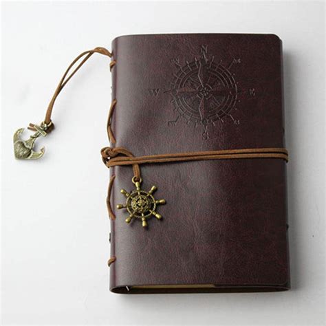Retro Spiral Notebook Diary Notepad Vintage Pirate Anchors Pu Leather