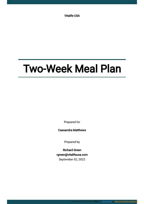 2 Week Meal Plan Printable