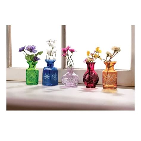 Set Of 5 Petite Glass Bud Vases In Clear Or Jewel Tones Fun Shapes