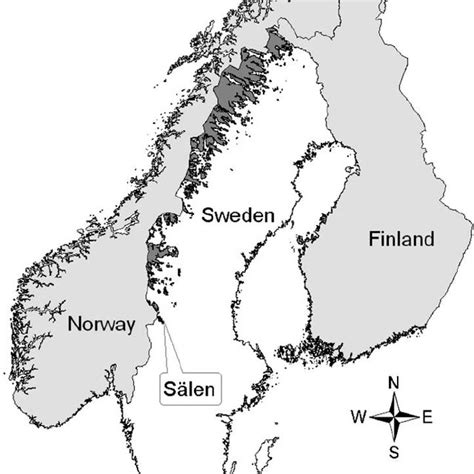 Map Of Sweden With Alpine Areas Ie Above The Treeline Marked In