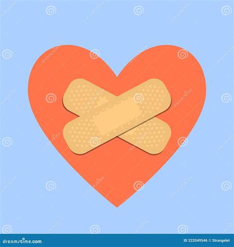Sticking Plaster On Red Heart Silhouette Medical Patch Isolated On