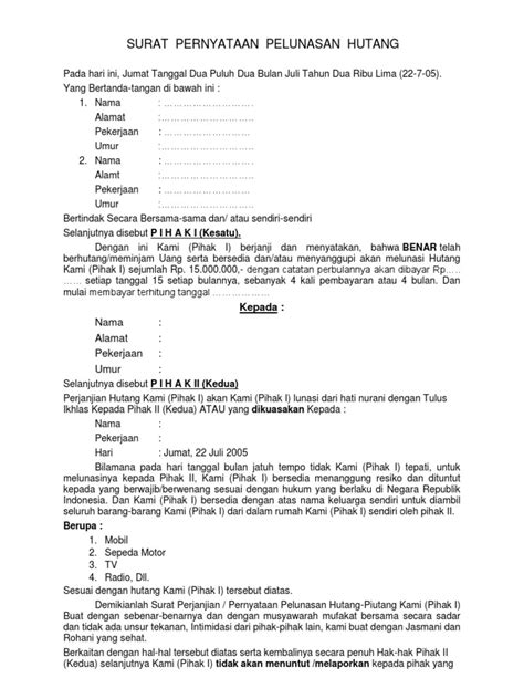 Lampiran surat permohonan pelunasan doc. Contoh Surat Pernyataan Pelunasan Cicilan Kartu Kredit ...