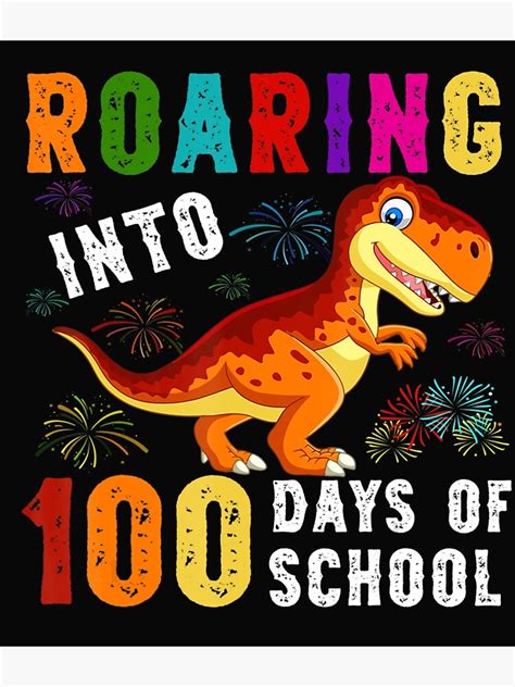 Cute Dinosaur Roaring Into 100th Day Of School Boys Art Print By