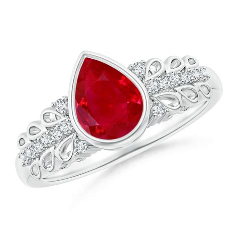 Angara July Birthstone Ring Pear Ruby Vintage Style Ring With