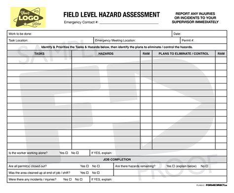 Field Level Hazard Assessment Card Flha C Template Forms Direct