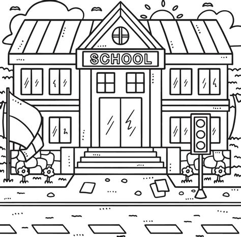 Last Day Of School Building Coloring Page For Kids 21501576 Vector Art