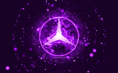 Скачать обои Mercedes Benz Violet Logo 4k Violet Neon Lights