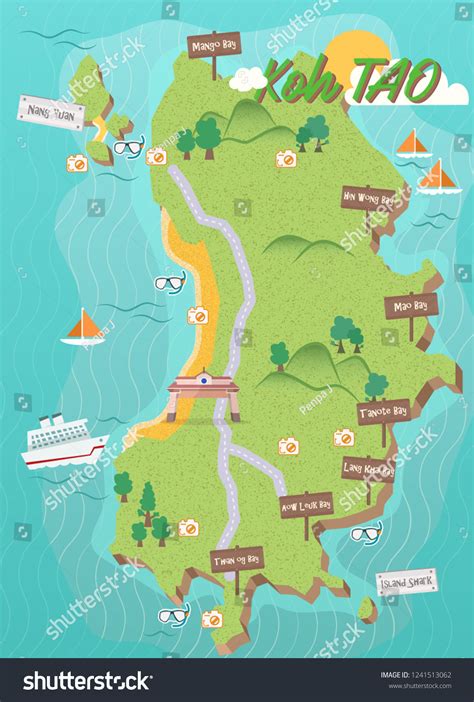 Koh Tao Island Map Thailand Attraction 库存矢量图（免版税）1241513062 Shutterstock