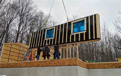 Panelized Prefab Wall Being Set Prefab Walls Prefab Prefab Homes