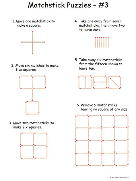 Matchstick Puzzles Brain Teasers For Kids Printable Brain Teasers