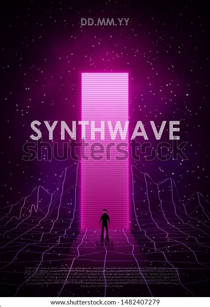 Retrowave Synthwave Vaporwave Illustration Laser Grid Stock Vector