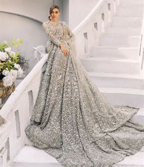 Heavy Long Tail Grey Lehenga Gown For Indian Bridal Wear In 2023