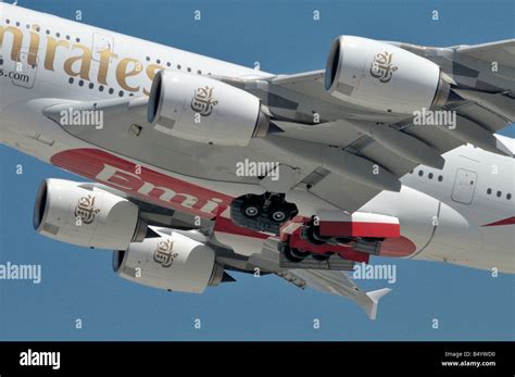 Emirates A380 Airbus Super Jumbo Jet Takes Off From The Southern Stock