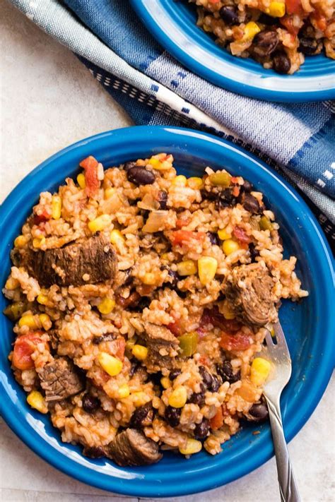 Add steak to pot, turning to coat. Instant Pot Spanish Rice with beef sirloin or flank steak ...
