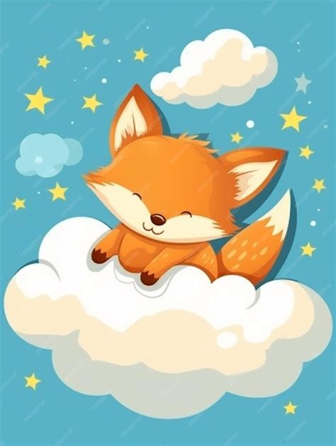 Premium Ai Image A Cartoon Fox Sleeping On A Cloud With Stars In The