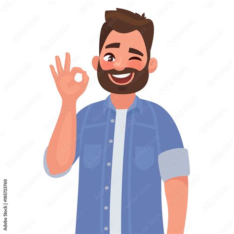 Man Is Showing A Gesture Okay Ok Vector Illustration In Cartoon Style