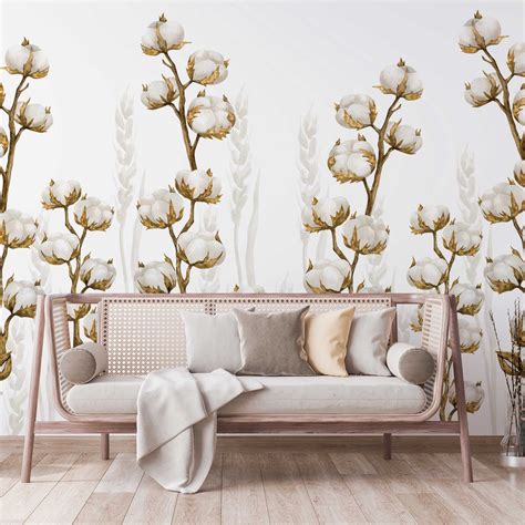 Cotton Leaves wallpaper pampa grass wallpaper boho chic | Etsy