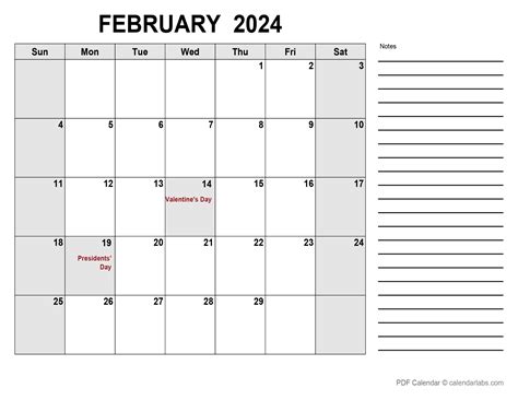 February 2024 Calendar With Holidays Calendarlabs