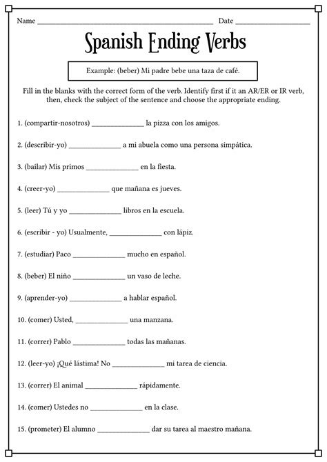 Spanish Er Ir Verb Worksheet Spanish Verbs Spanish Worksheets Verb