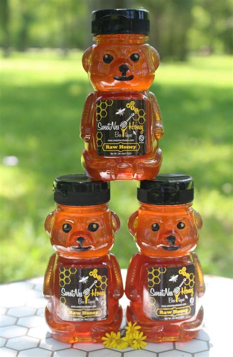 Sweetnes Raw Unfiltered Local Texas Honey 8oz Squeezable Bear 3 Bear