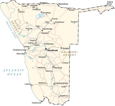 Detailed Political Map Of Namibia With All Cities And Highways The