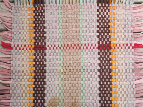 Arts And Crafts Vintage Heavy Wool Felt Rug Plaid Of Hand Woven Strips