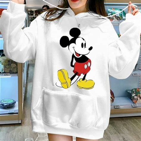 Hooded Women Sweatshirt Thick Fleece Mickey Mouse Hoodies Pocket Loose
