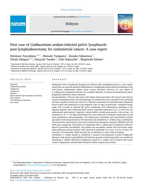 PDF First Case Of Cutibacterium Avidum Infected Pelvic Lymphocele Post Lymphadenectomy For