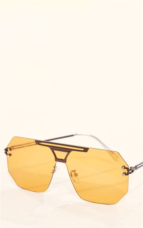 Orange Frameless Aviator Sunglasses Prettylittlething Qa
