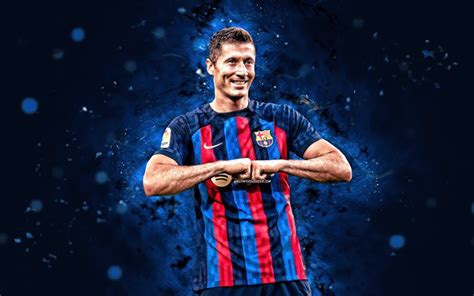 descargar 4k robert lewandowski meta fc barcelona luces de neón azul celebración personal