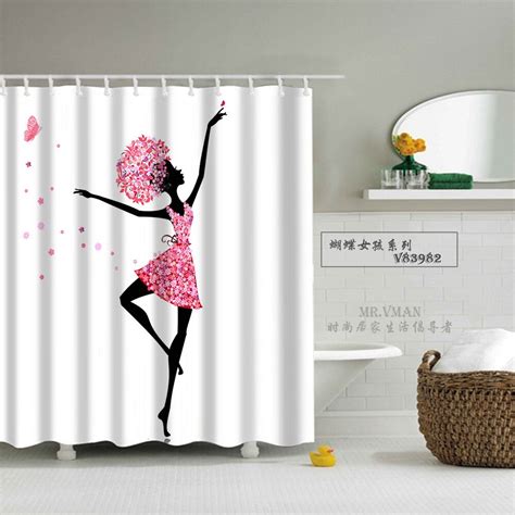High Quality Modern Waterproof Shower Curtains Bathroom Products 100 Polyester Dancing Girl