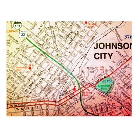 Johnson City Tn Vintage Map Postcard