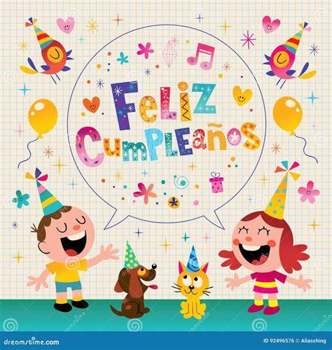 Feliz Cumpleanos Happy Birthday In Spanish Stock Vector