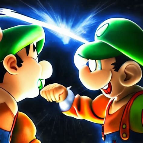 Prompthunt Luigi And Son Goku Fighting Intense Fight Epic Lighting