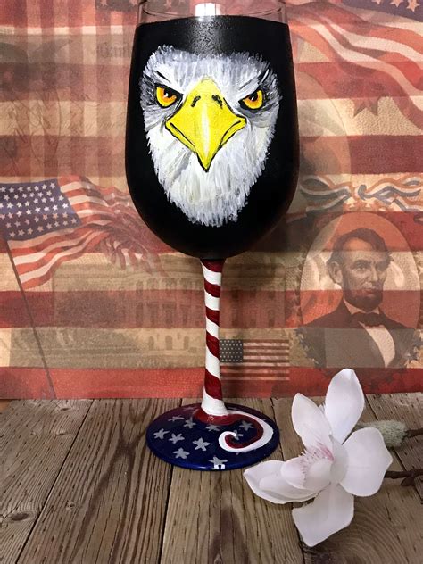Hand Painted American Eagle Wine Glasses Great For Your Fourth Etsy Hand Painted Hand