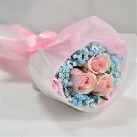 Online Lovely Pink Rose Baby Breath Bouquet T Delivery In Singapore
