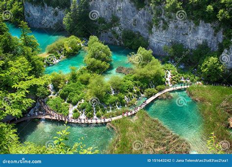 The Beautiful View Na The Turquoise Clear Water Of Plitvice Lake Stock