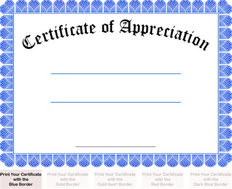 Blank Certificate Of Appreciation Template Free Printable Printable