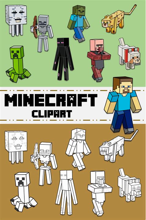 Minercrafter Clipart Black And White And Color Minecraft Pngs Minecraft