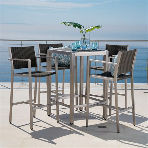 The contrasting polywood table top and armrests give a visual and practical allure for you and your guests. Miller Outdoor 5 Piece Wicker Bar Set, Grey - Walmart.com ...