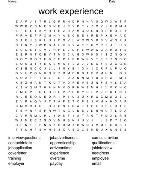Work Experience Word Search Wordmint