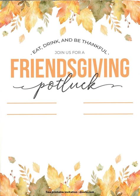 Thanksgiving Potluck Invitation Template Free Printable
