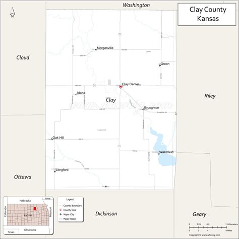 Map Of Clay County Kansas Showing Cities Highways And Important Places